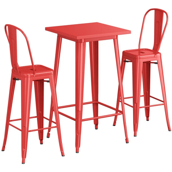 LT&S Alloy Series Lancaster Table & Seating Alloy Series 24" X 24" Red Outdoor Bar Height Table With 2 Metal Cafe Bar Stools 2 LT&S Alloy Series Lancaster Table & Seating Alloy Series 24" X 24" Red Outdoor Bar Height Table With 2 Metal Cafe Bar Stools - Image 2