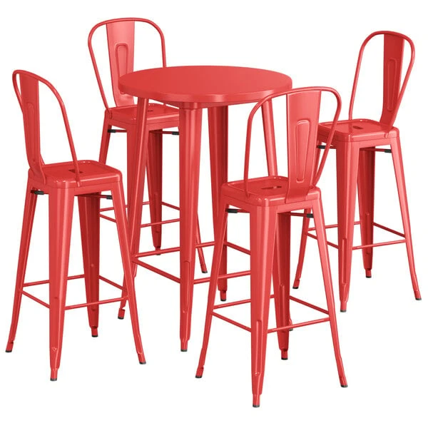 LT&S Alloy Series Lancaster Table & Seating Alloy Series 30" Round Red Outdoor Bar Height Table With 4 Metal Cafe Bar Stools 2 LT&S Alloy Series Lancaster Table & Seating Alloy Series 30" Round Red Outdoor Bar Height Table With 4 Metal Cafe Bar Stools - Image 2