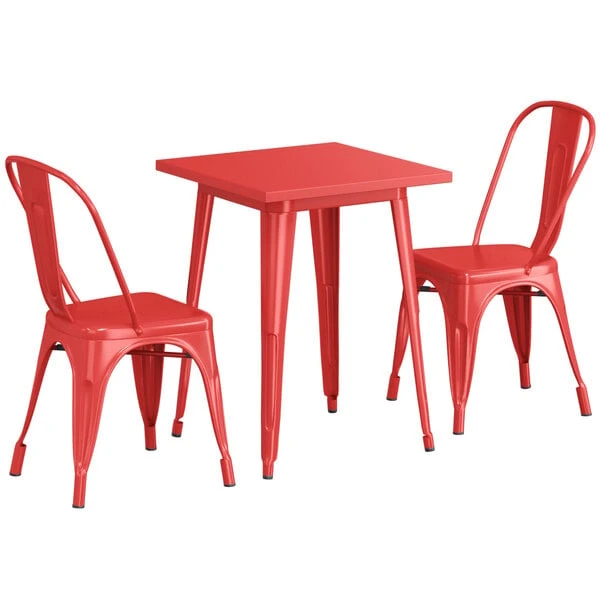 LT&S Alloy Series Lancaster Table & Seating Alloy Series 24" X 24" Red Dining Height Outdoor Table With 2 Industrial Cafe Chairs 2 LT&S Alloy Series Lancaster Table & Seating Alloy Series 24" X 24" Red Dining Height Outdoor Table With 2 Industrial Cafe Chairs - Image 2