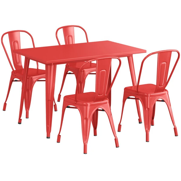 LT&S Alloy Series Lancaster Table & Seating Alloy Series 48" X 30" Red Dining Height Outdoor Table With 4 Industrial Cafe Chairs 2 LT&S Alloy Series Lancaster Table & Seating Alloy Series 48" X 30" Red Dining Height Outdoor Table With 4 Industrial Cafe Chairs - Image 2