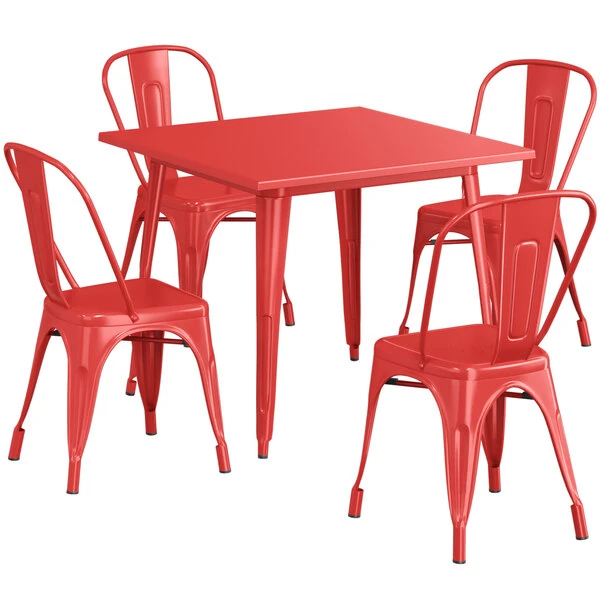 LT&S Alloy Series Lancaster Table & Seating Alloy Series 36" X 36" Red Dining Height Outdoor Table With 4 Industrial Cafe Chairs 2 LT&S Alloy Series Lancaster Table & Seating Alloy Series 36" X 36" Red Dining Height Outdoor Table With 4 Industrial Cafe Chairs - Image 2