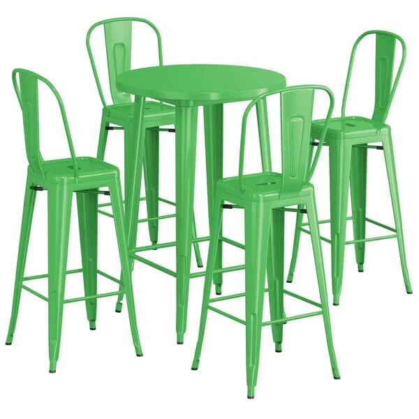 LT&S Alloy Series Lancaster Table & Seating Alloy Series 30" Round Green Outdoor Bar Height Table With 4 Metal Cafe Bar Stools 2 LT&S Alloy Series Lancaster Table & Seating Alloy Series 30" Round Green Outdoor Bar Height Table With 4 Metal Cafe Bar Stools - Image 2