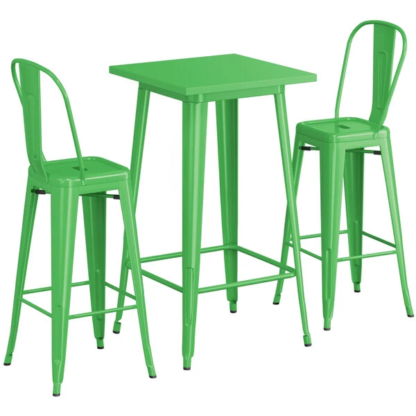 LT&S Alloy Series Lancaster Table & Seating Alloy Series 24" X 24" Green Outdoor Bar Height Table With 2 Metal Cafe Bar Stools 2 LT&S Alloy Series Lancaster Table & Seating Alloy Series 24" X 24" Green Outdoor Bar Height Table With 2 Metal Cafe Bar Stools - Image 2