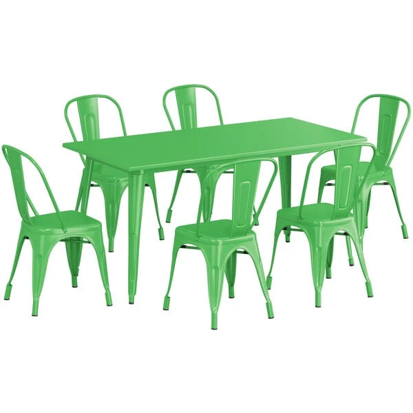 LT&S Alloy Series Lancaster Table & Seating Alloy Series 63" X 32" Green Dining Height Outdoor Table With 6 Industrial Cafe Chairs 2 LT&S Alloy Series Lancaster Table & Seating Alloy Series 63" X 32" Green Dining Height Outdoor Table With 6 Industrial Cafe Chairs - Image 2