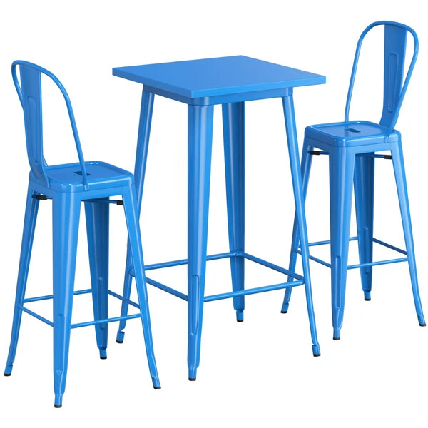 LT&S Alloy Series Lancaster Table & Seating Alloy Series 24" X 24" Blue Outdoor Bar Height Table With 2 Metal Cafe Bar Stools 2 LT&S Alloy Series Lancaster Table & Seating Alloy Series 24" X 24" Blue Outdoor Bar Height Table With 2 Metal Cafe Bar Stools - Image 2