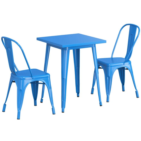 LT&S Alloy Series Lancaster Table & Seating Alloy Series 24" X 24" Blue Dining Height Outdoor Table With 2 Industrial Cafe Chairs 2 LT&S Alloy Series Lancaster Table & Seating Alloy Series 24" X 24" Blue Dining Height Outdoor Table With 2 Industrial Cafe Chairs - Image 2