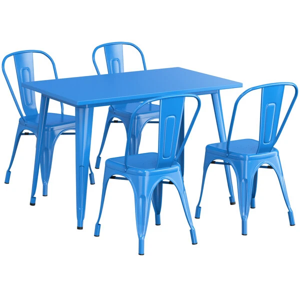 LT&S Alloy Series Lancaster Table & Seating Alloy Series 48" X 30" Blue Dining Height Outdoor Table With 4 Industrial Cafe Chairs 2 LT&S Alloy Series Lancaster Table & Seating Alloy Series 48" X 30" Blue Dining Height Outdoor Table With 4 Industrial Cafe Chairs - Image 2