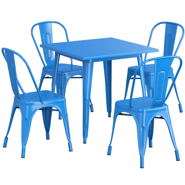 LT&S Alloy Series Lancaster Table & Seating Alloy Series 32" X 32" Blue Dining Height Outdoor Table With 4 Industrial Cafe Chairs 2 LT&S Alloy Series Lancaster Table & Seating Alloy Series 32" X 32" Blue Dining Height Outdoor Table With 4 Industrial Cafe Chairs - Image 2