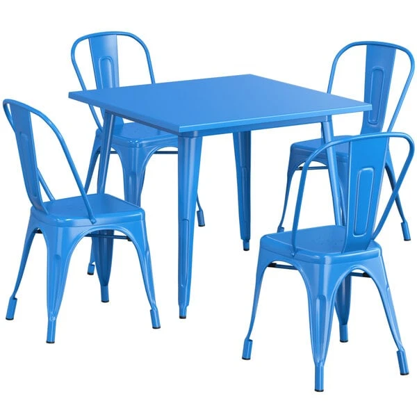 LT&S Alloy Series Lancaster Table & Seating Alloy Series 36" X 36" Blue Dining Height Outdoor Table With 4 Industrial Cafe Chairs 2 LT&S Alloy Series Lancaster Table & Seating Alloy Series 36" X 36" Blue Dining Height Outdoor Table With 4 Industrial Cafe Chairs - Image 2