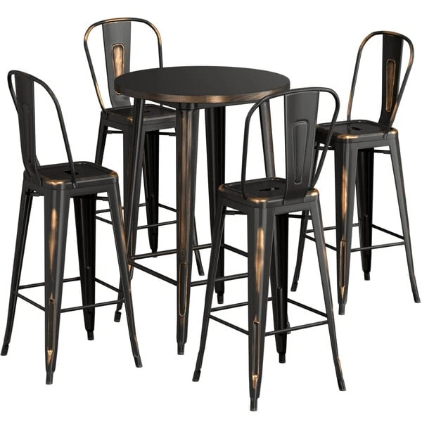 LT&S Alloy Series Lancaster Table & Seating Alloy Series 30" Round Distressed Copper Outdoor Bar Height Table With 4 Metal Cafe Bar Stools 2 LT&S Alloy Series Lancaster Table & Seating Alloy Series 30" Round Distressed Copper Outdoor Bar Height Table With 4 Metal Cafe Bar Stools - Image 2