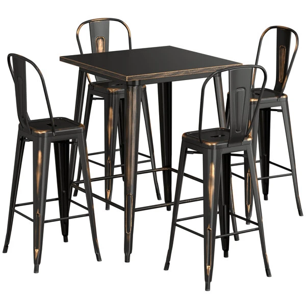 LT&S Alloy Series Lancaster Table & Seating Alloy Series 32" X 32" Distressed Copper Outdoor Bar Height Table With 4 Metal Cafe Bar Stools 2 LT&S Alloy Series Lancaster Table & Seating Alloy Series 32" X 32" Distressed Copper Outdoor Bar Height Table With 4 Metal Cafe Bar Stools - Image 2