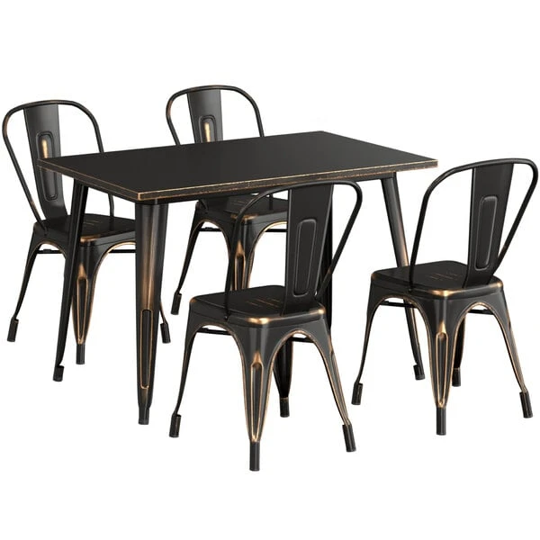 LT&S Alloy Series Lancaster Table & Seating Alloy Series 48" X 30" Distressed Copper Dining Height Outdoor Table With 4 Industrial Cafe Chairs 2 LT&S Alloy Series Lancaster Table & Seating Alloy Series 48" X 30" Distressed Copper Dining Height Outdoor Table With 4 Industrial Cafe Chairs - Image 2