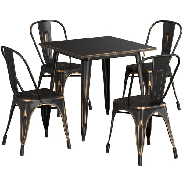LT&S Alloy Series Lancaster Table & Seating Alloy Series 32" X 32" Square Distressed Copper Dining Height Outdoor Table With 4 Industrial Cafe Chairs 2 LT&S Alloy Series Lancaster Table & Seating Alloy Series 32" X 32" Square Distressed Copper Dining Height Outdoor Table With 4 Industrial Cafe Chairs - Image 2