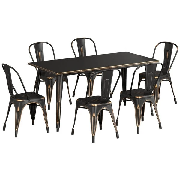 LT&S Alloy Series Lancaster Table & Seating Alloy Series 63" X 32" Distressed Copper Dining Height Outdoor Table With 6 Industrial Cafe Chairs 2 LT&S Alloy Series Lancaster Table & Seating Alloy Series 63" X 32" Distressed Copper Dining Height Outdoor Table With 6 Industrial Cafe Chairs - Image 2