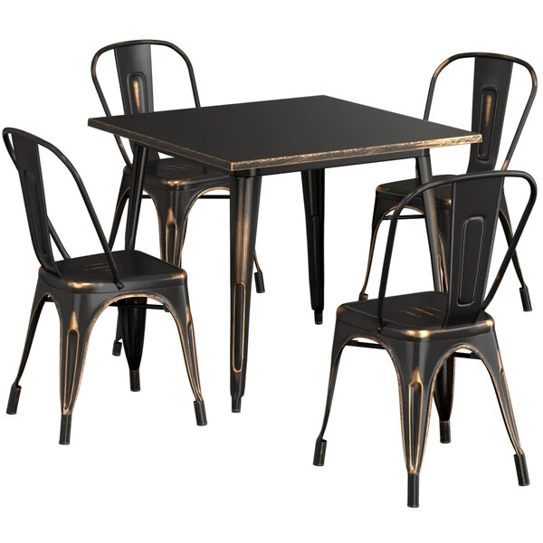 LT&S Alloy Series Lancaster Table & Seating Alloy Series 36" X 36" Square Distressed Copper Dining Height Outdoor Table With 4 Industrial Cafe Chairs 2 LT&S Alloy Series Lancaster Table & Seating Alloy Series 36" X 36" Square Distressed Copper Dining Height Outdoor Table With 4 Industrial Cafe Chairs - Image 2
