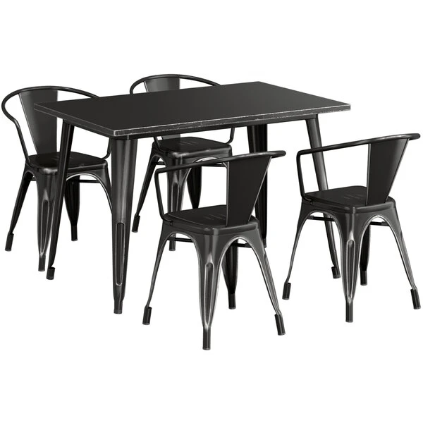 LT&S Alloy Series Lancaster Table & Seating Alloy Series 48" X 30" Distressed Black Dining Height Outdoor Table With 4 Arm Chairs 2 LT&S Alloy Series Lancaster Table & Seating Alloy Series 48" X 30" Distressed Black Dining Height Outdoor Table With 4 Arm Chairs - Image 2