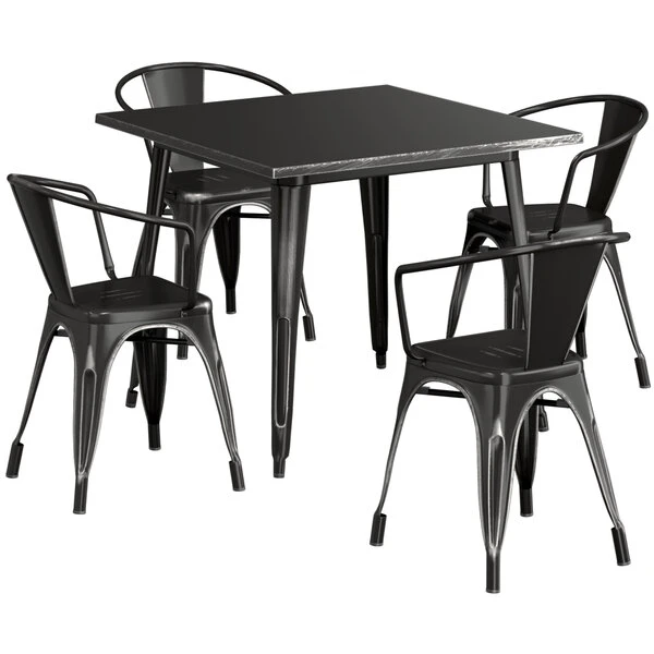 LT&S Alloy Series Lancaster Table & Seating Alloy Series 36" X 36" Distressed Black Dining Height Outdoor Table With 4 Arm Chairs 2 LT&S Alloy Series Lancaster Table & Seating Alloy Series 36" X 36" Distressed Black Dining Height Outdoor Table With 4 Arm Chairs - Image 2
