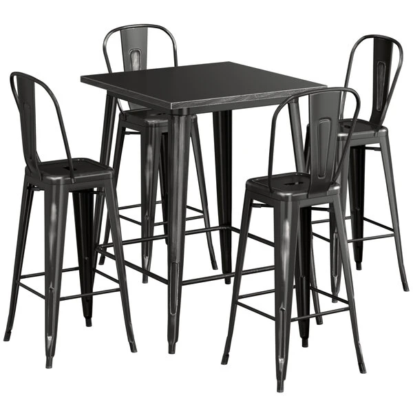 LT&S Alloy Series Lancaster Table & Seating Alloy Series 32" X 32" Distressed Black Outdoor Bar Height Table With 4 Metal Cafe Bar Stools 2 LT&S Alloy Series Lancaster Table & Seating Alloy Series 32" X 32" Distressed Black Outdoor Bar Height Table With 4 Metal Cafe Bar Stools - Image 2