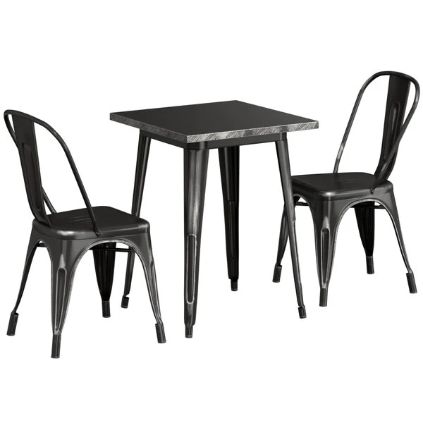 LT&S Alloy Series Lancaster Table & Seating Alloy Series 24" X 24" Square Distressed Black Dining Height Outdoor Table With 2 Industrial Cafe Chairs 2 LT&S Alloy Series Lancaster Table & Seating Alloy Series 24" X 24" Square Distressed Black Dining Height Outdoor Table With 2 Industrial Cafe Chairs - Image 2
