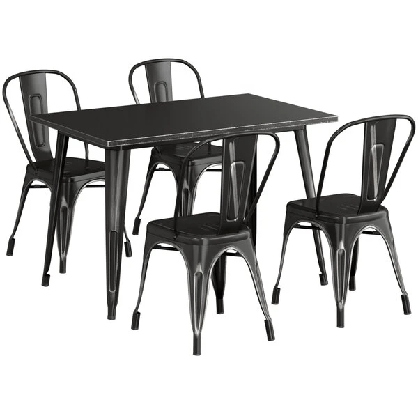 LT&S Alloy Series Lancaster Table & Seating Alloy Series 48" X 30" Distressed Black Dining Height Outdoor Table With 4 Industrial Cafe Chairs 2 LT&S Alloy Series Lancaster Table & Seating Alloy Series 48" X 30" Distressed Black Dining Height Outdoor Table With 4 Industrial Cafe Chairs - Image 2