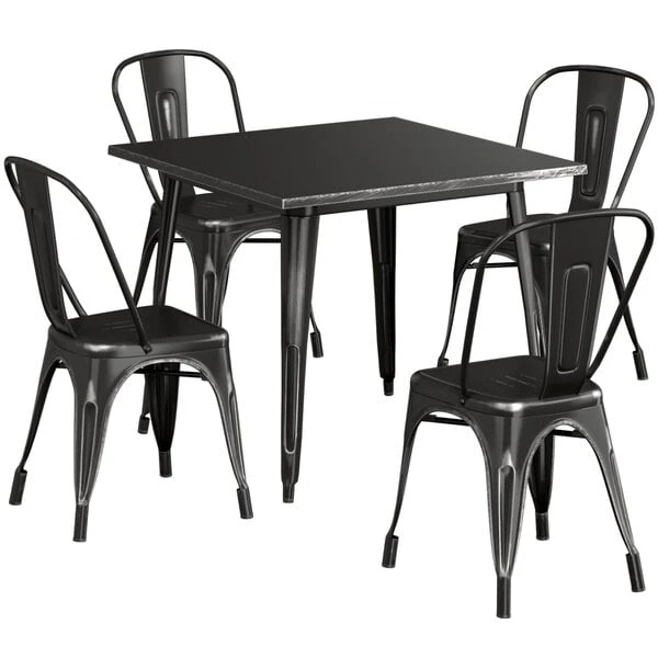 LT&S Alloy Series Lancaster Table & Seating Alloy Series 36" X 36" Square Distressed Black Dining Height Outdoor Table With 4 Industrial Cafe Chairs 2 LT&S Alloy Series Lancaster Table & Seating Alloy Series 36" X 36" Square Distressed Black Dining Height Outdoor Table With 4 Industrial Cafe Chairs - Image 2