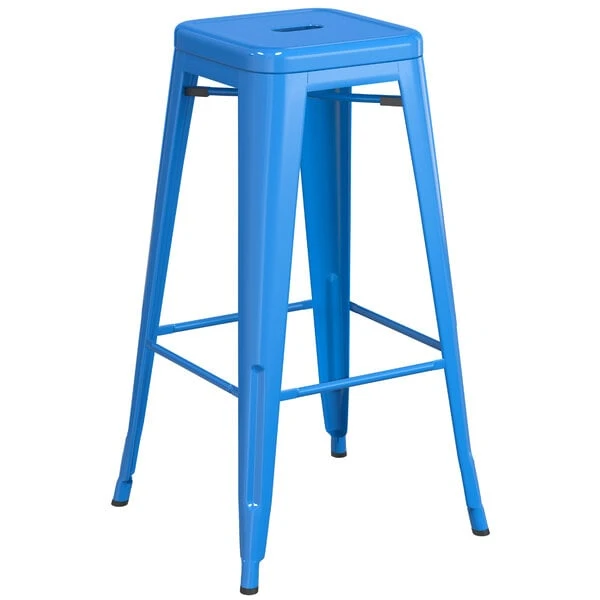 LT&S Alloy Series Lancaster Table & Seating Alloy Series Blue Stackable Metal Indoor / Outdoor Industrial Barstool With Drain Hole Seat 2 LT&S Alloy Series Lancaster Table & Seating Alloy Series Blue Stackable Metal Indoor / Outdoor Industrial Barstool With Drain Hole Seat - Image 2