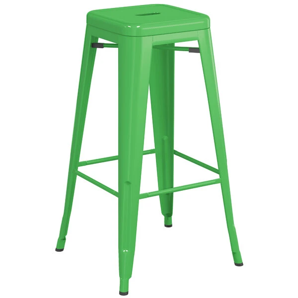 LT&S Alloy Series Lancaster Table & Seating Alloy Series Green Stackable Metal Indoor / Outdoor Industrial Barstool With Drain Hole Seat 2 LT&S Alloy Series Lancaster Table & Seating Alloy Series Green Stackable Metal Indoor / Outdoor Industrial Barstool With Drain Hole Seat - Image 2