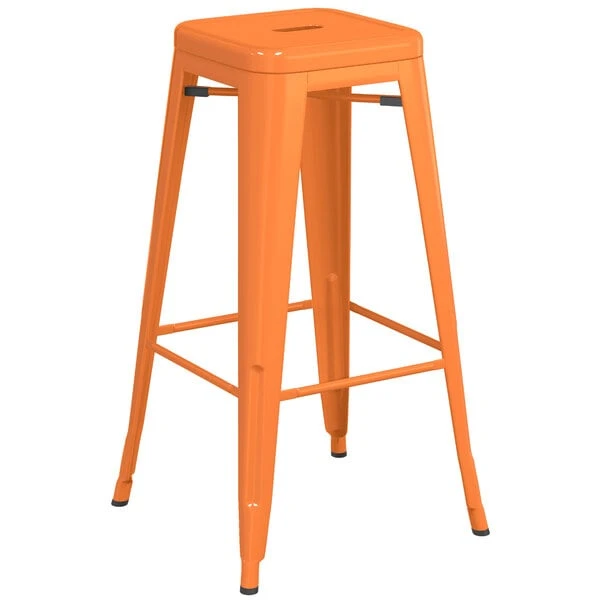 LT&S Alloy Series Lancaster Table & Seating Alloy Series Orange Stackable Metal Indoor / Outdoor Industrial Barstool With Drain Hole Seat 2 LT&S Alloy Series Lancaster Table & Seating Alloy Series Orange Stackable Metal Indoor / Outdoor Industrial Barstool With Drain Hole Seat - Image 2