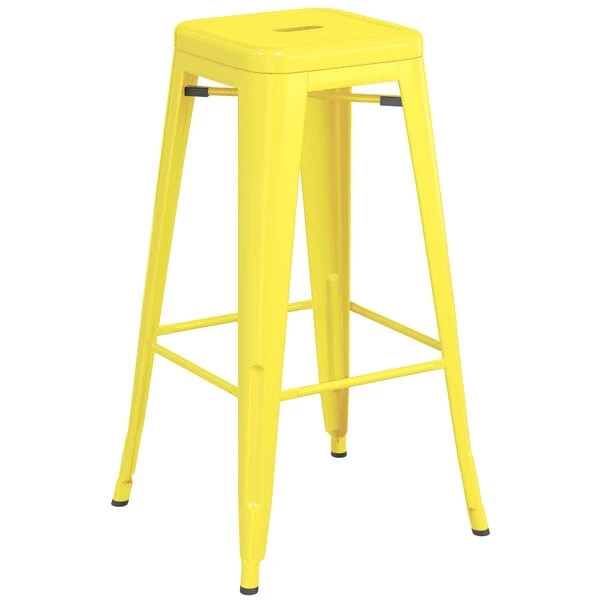 LT&S Alloy Series Lancaster Table & Seating Alloy Series Yellow Stackable Metal Indoor / Outdoor Industrial Barstool With Drain Hole Seat 2 LT&S Alloy Series Lancaster Table & Seating Alloy Series Yellow Stackable Metal Indoor / Outdoor Industrial Barstool With Drain Hole Seat - Image 2