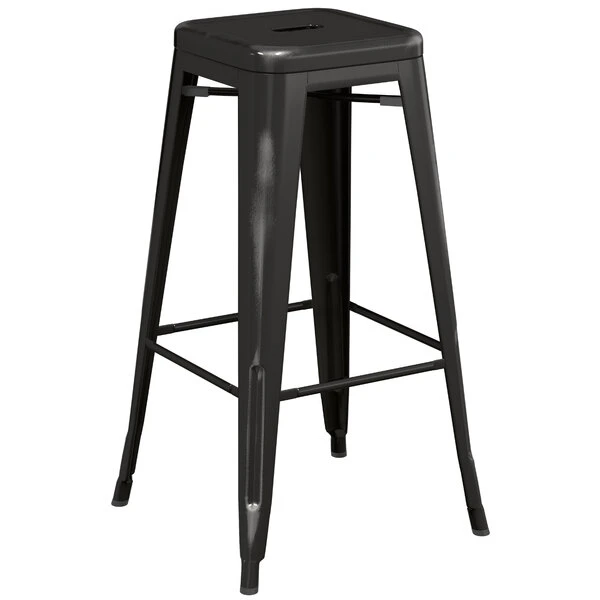 LT&S Alloy Series Lancaster Table & Seating Alloy Series Distressed Black Stackable Metal Indoor / Outdoor Industrial Barstool With Drain Hole Seat 2 LT&S Alloy Series Lancaster Table & Seating Alloy Series Distressed Black Stackable Metal Indoor / Outdoor Industrial Barstool With Drain Hole Seat - Image 2