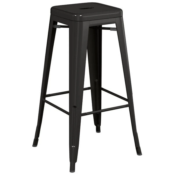 LT&S Alloy Series Lancaster Table & Seating Alloy Series Black Stackable Metal Indoor / Outdoor Industrial Barstool With Drain Hole Seat 2 LT&S Alloy Series Lancaster Table & Seating Alloy Series Black Stackable Metal Indoor / Outdoor Industrial Barstool With Drain Hole Seat - Image 2