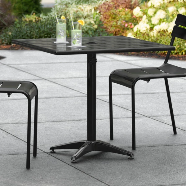 Lancaster Table & Seating 32" X 32" Black Powder-Coated Aluminum Dining Height Outdoor Table With Umbrella Hole 1 Lancaster Table & Seating 32" X 32" Black Powder-Coated Aluminum Dining Height Outdoor Table With Umbrella Hole