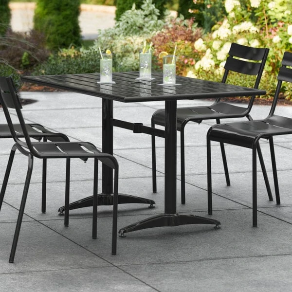Lancaster Table & Seating 32" X 48" Black Powder-Coated Aluminum Dining Height Outdoor Table With Umbrella Hole 1 Lancaster Table & Seating 32" X 48" Black Powder-Coated Aluminum Dining Height Outdoor Table With Umbrella Hole