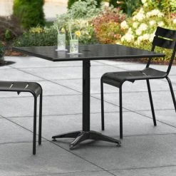 Lancaster Table & Seating 36" X 36" Black Powder-Coated Aluminum Dining Height Outdoor Table With Umbrella Hole