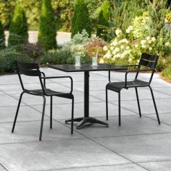 Lancaster Table & Seating 24" X 32" Black Powder-Coated Aluminum Standard Height Outdoor Table With Umbrella Hole And 2 Arm Chairs