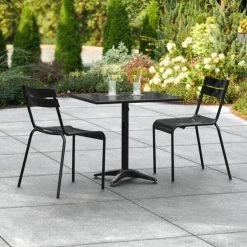 Lancaster Table & Seating 24" X 32" Black Powder-Coated Aluminum Standard Height Outdoor Table With Umbrella Hole And 2 Side Chairs