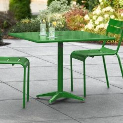 Lancaster Table & Seating 36" X 36" Green Powder-Coated Aluminum Dining Height Outdoor Table With Umbrella Hole