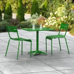 Lancaster Table & Seating 24" X 32" Green Powder-Coated Aluminum Standard Height Outdoor Table With Umbrella Hole And 2 Side Chairs