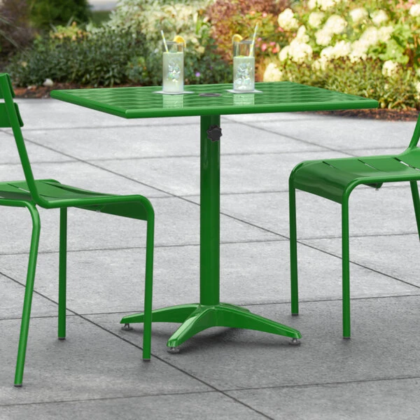 Lancaster Table & Seating 24" X 32" Green Powder-Coated Aluminum Dining Height Outdoor Table With Umbrella Hole 1 Lancaster Table & Seating 24" X 32" Green Powder-Coated Aluminum Dining Height Outdoor Table With Umbrella Hole