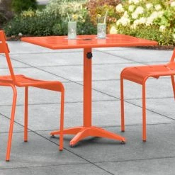 Lancaster Table & Seating 24" X 32" Orange Powder-Coated Aluminum Dining Height Outdoor Table With Umbrella Hole