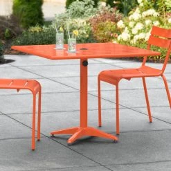 Lancaster Table & Seating 36" X 36" Orange Powder-Coated Aluminum Dining Height Outdoor Table With Umbrella Hole