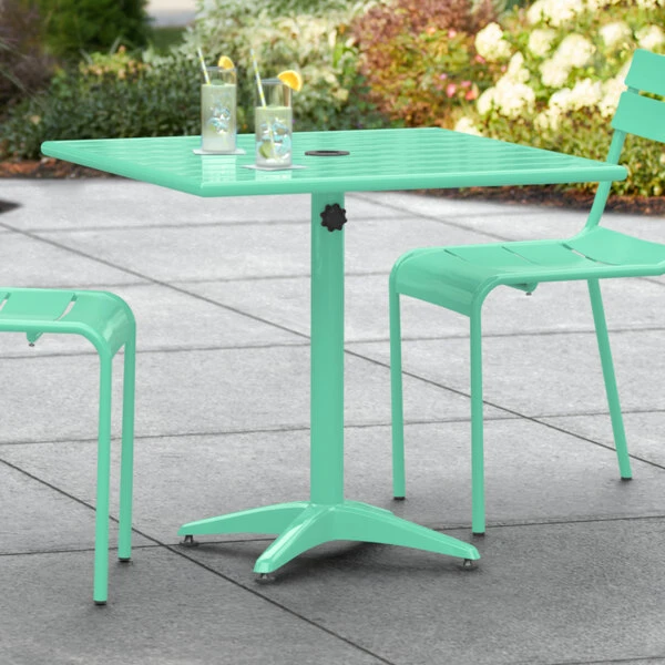 Lancaster Table & Seating 32" X 32" Sea Foam Powder-Coated Aluminum Dining Height Outdoor Table With Umbrella Hole 1 Lancaster Table & Seating 32" X 32" Sea Foam Powder-Coated Aluminum Dining Height Outdoor Table With Umbrella Hole
