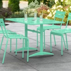 Lancaster Table & Seating 32" X 48" Sea Foam Powder-Coated Aluminum Dining Height Outdoor Table With Umbrella Hole