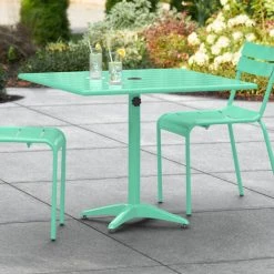 Lancaster Table & Seating 36" X 36" Sea Foam Powder-Coated Aluminum Dining Height Outdoor Table With Umbrella Hole