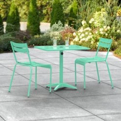 Lancaster Table & Seating 24" X 32" Seafoam Powder-Coated Aluminum Standard Height Outdoor Table With Umbrella Hole And 2 Side Chairs