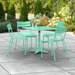 Lancaster Table & Seating 32" X 32" Seafoam Powder-Coated Aluminum Standard Height Outdoor Table With Umbrella Hole And 4 Side Chairs