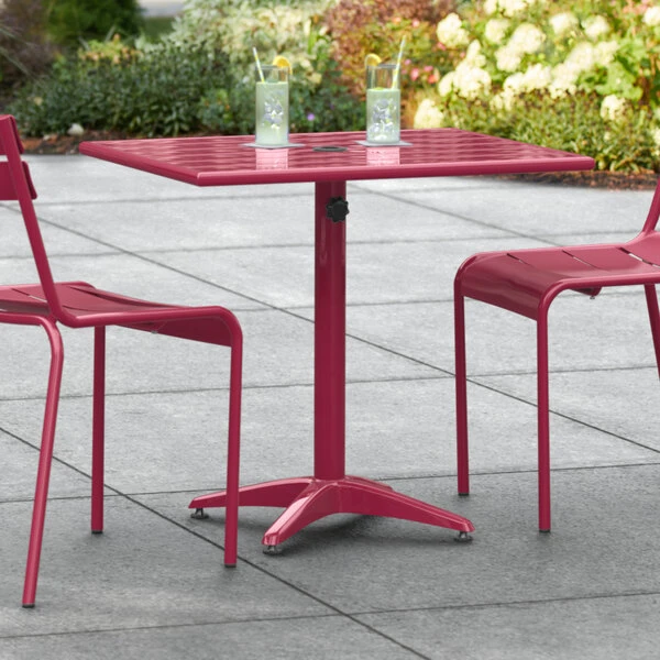 Lancaster Table & Seating 24" X 32" Sangria Powder-Coated Aluminum Dining Height Outdoor Table With Umbrella Hole 1 Lancaster Table & Seating 24" X 32" Sangria Powder-Coated Aluminum Dining Height Outdoor Table With Umbrella Hole