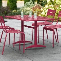 Lancaster Table & Seating 32" X 48" Sangria Powder-Coated Aluminum Dining Height Outdoor Table With Umbrella Hole