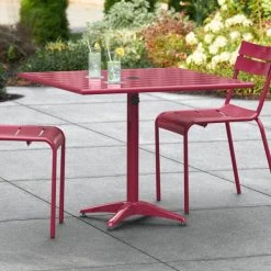 Lancaster Table & Seating 36" X 36" Sangria Powder-Coated Aluminum Dining Height Outdoor Table With Umbrella Hole