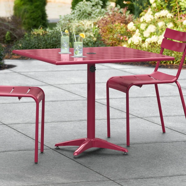 Lancaster Table & Seating 36" X 36" Sangria Powder-Coated Aluminum Dining Height Outdoor Table With Umbrella Hole 1 Lancaster Table & Seating 36" X 36" Sangria Powder-Coated Aluminum Dining Height Outdoor Table With Umbrella Hole